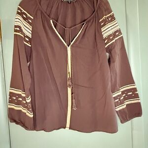 Love Stitch Brown Embroidered Peasant Tunic